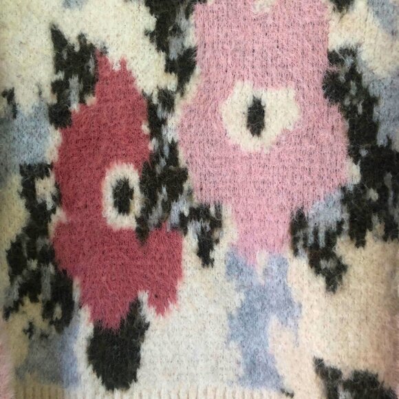 JACQUIE THE LABEL Creamy Beige Floral Jacquard Brushed Knit Boxy Sweater Sz L - Picture 3 of 6